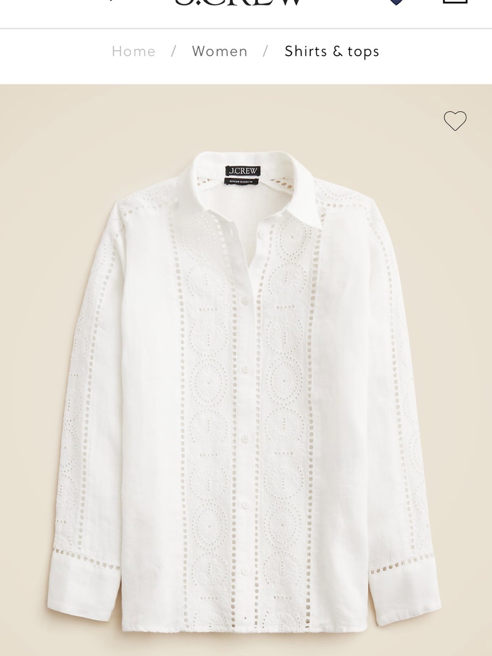 J. Crew White Eyelet Cotton-Linen Button Down Shirt